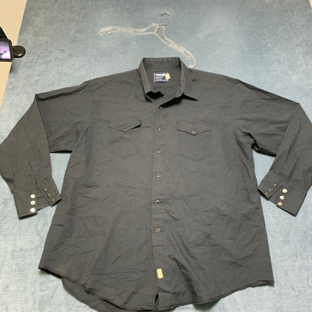 Wrangler Western Shirt Mens XL Black Cowboy Cut Rodeo Regular Fit Pearl Snap